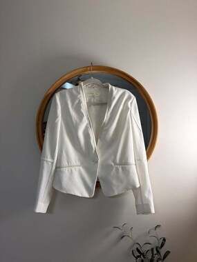 Rag & Bone Blake Pique Ivory Blazer with Crocodile Embossed Leather Trim Size 6